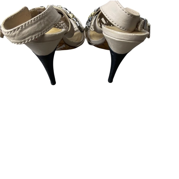 L.A.M.B 'Dakota' Cream Leather Strappy Woven Studded  Stiletto Sandal Heels 7.5M - Picture 7 of 12